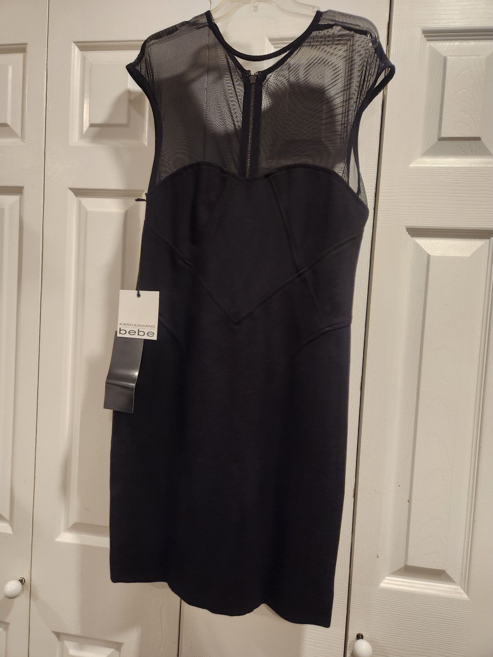 bebe Black Sheer Yoke Cap-Sleeve Mini Dress